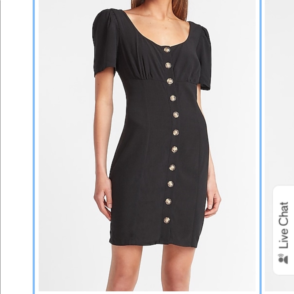 Button Front Scoop Neck Mini Dress - Size M